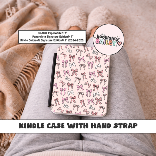 Pink Bows Magnetic Kindle Case With Hand Strap