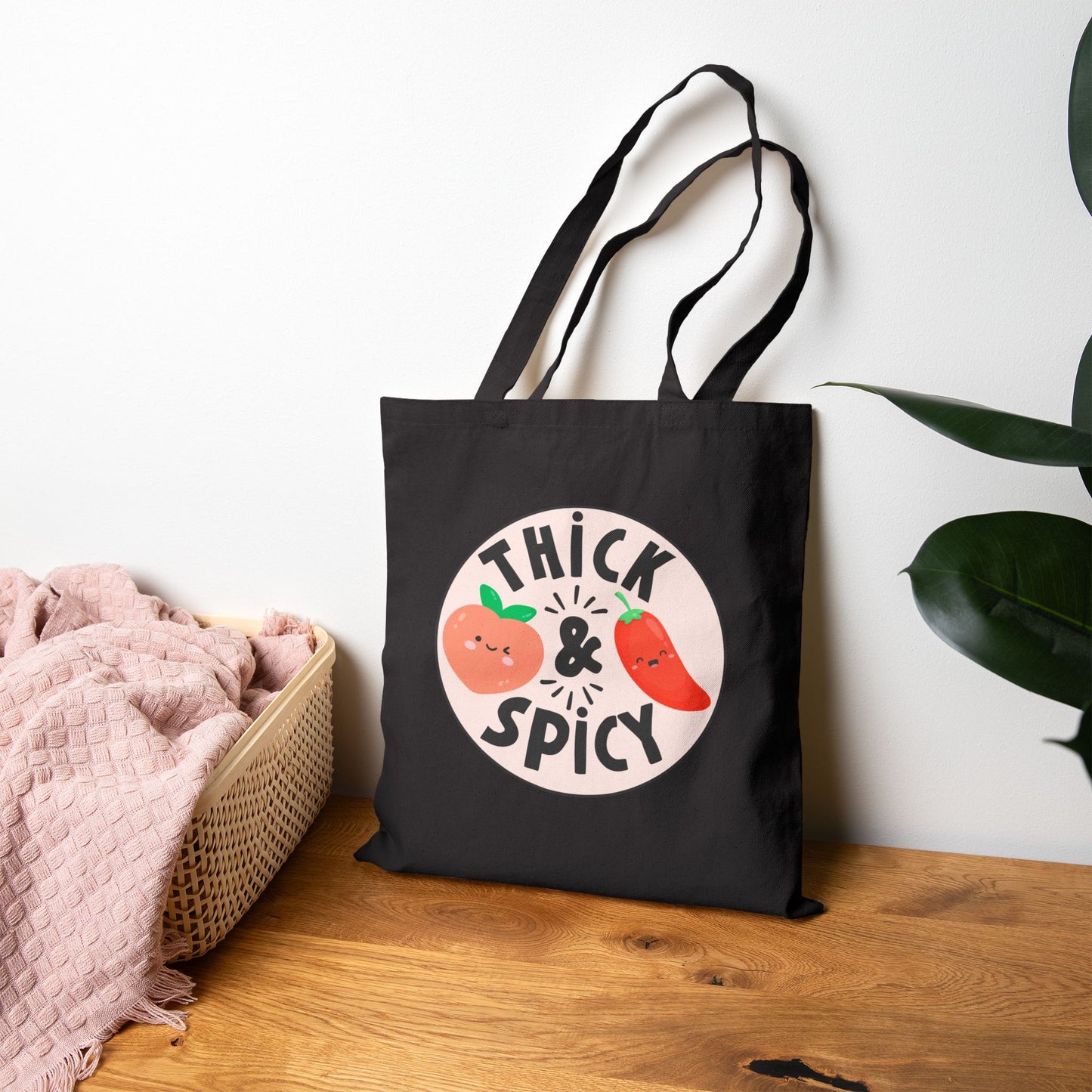 Thick & Spicy Logo Black Cotton Canvas Tote Bag