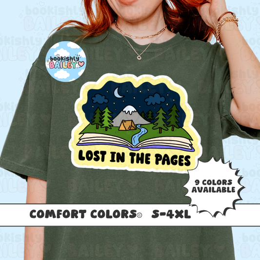 Lost In The Pages Unisex Comfort Colors Bookish Tee, Reader, Book Lover Gifts
