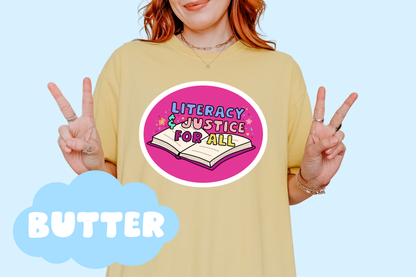 Literacy & Justice Unisex Comfort Colors, Bookish Tee, Political T-shirt, Reader Merch