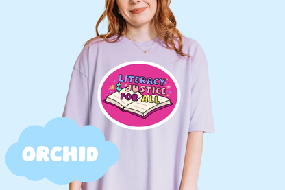 Literacy & Justice Unisex Comfort Colors, Bookish Tee, Political T-shirt, Reader Merch