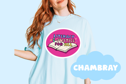 Literacy & Justice Unisex Comfort Colors, Bookish Tee, Political T-shirt, Reader Merch
