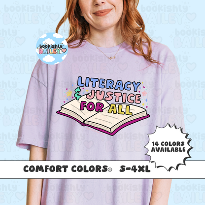 Literacy And Justice For All No Background Bookish Tee, Book Lover Merch, Reader