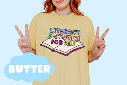 Literacy And Justice For All No Background Bookish Tee, Book Lover Merch, Reader