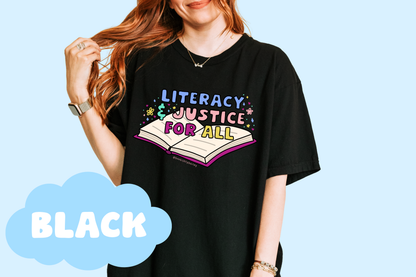 Literacy And Justice For All No Background Bookish Tee, Book Lover Merch, Reader