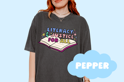 Literacy And Justice For All No Background Bookish Tee, Book Lover Merch, Reader