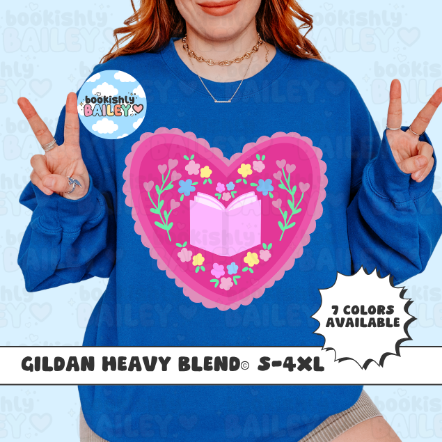 Bookish Heart Unisex Heavy Blend Crewneck Sweatshirt, Book Lover Merch, Reader Gifts