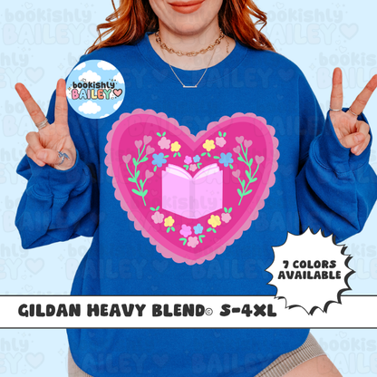 Bookish Heart Unisex Heavy Blend Crewneck Sweatshirt, Book Lover Merch, Reader Gifts