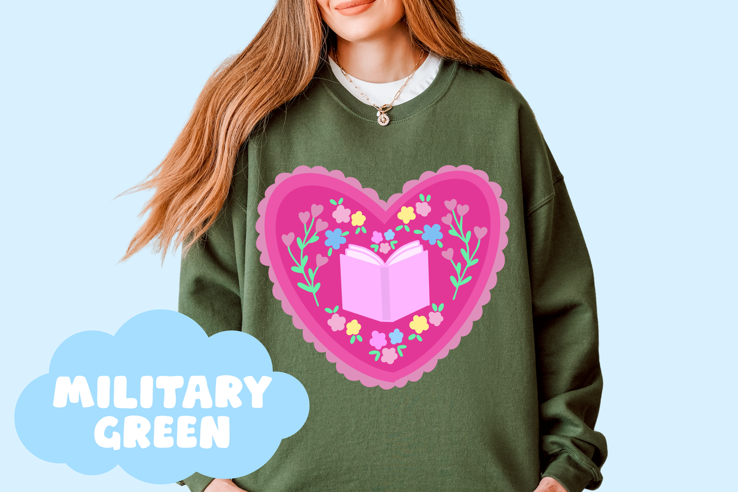 Bookish Heart Unisex Heavy Blend Crewneck Sweatshirt, Book Lover Merch, Reader Gifts
