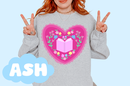 Bookish Heart Unisex Heavy Blend Crewneck Sweatshirt, Book Lover Merch, Reader Gifts