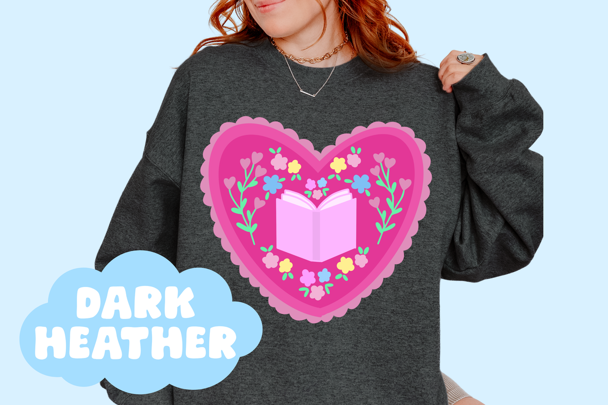 Bookish Heart Unisex Heavy Blend Crewneck Sweatshirt, Book Lover Merch, Reader Gifts