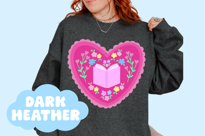 Bookish Heart Unisex Heavy Blend Crewneck Sweatshirt, Book Lover Merch, Reader Gifts
