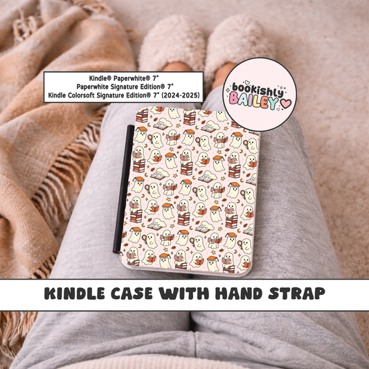 Bookish Ghost Magnetic Kindle Case With Hand Strap