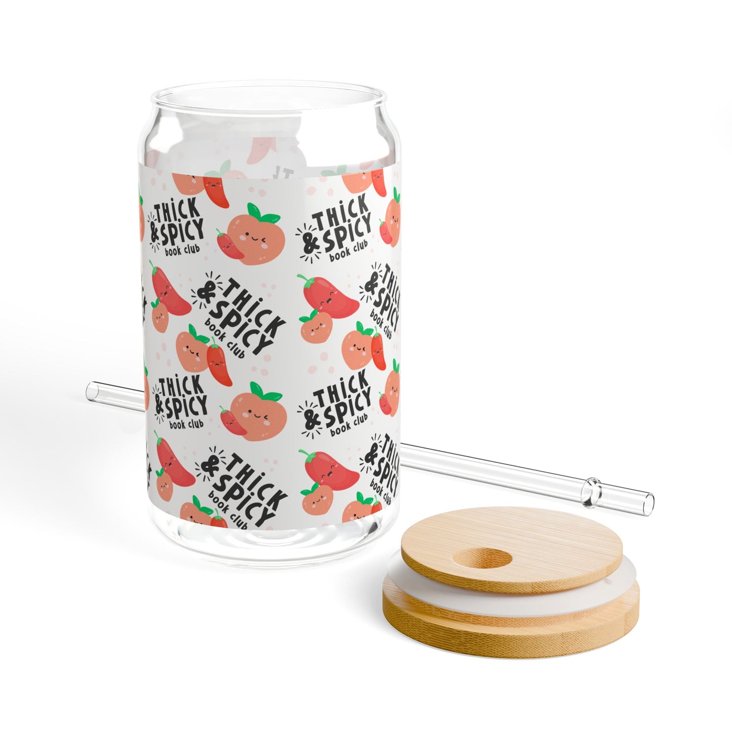 Thick & Spicy Logo Pattern Sipper Glass, 16oz