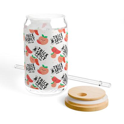 Thick & Spicy Logo Pattern Sipper Glass, 16oz