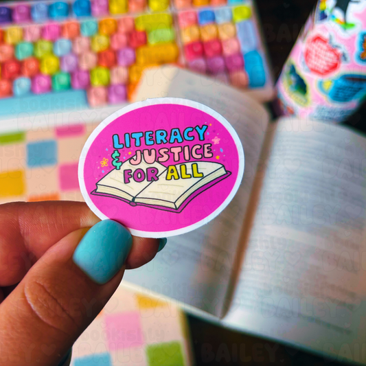 Literacy & Justice For All Bookish Vinyl Waterproof Sticker