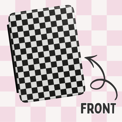 Black Checkered Magnetic Kindle Case With Hand Strap