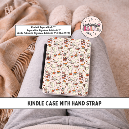 Bookish Ghost Magnetic Kindle Case With Hand Strap