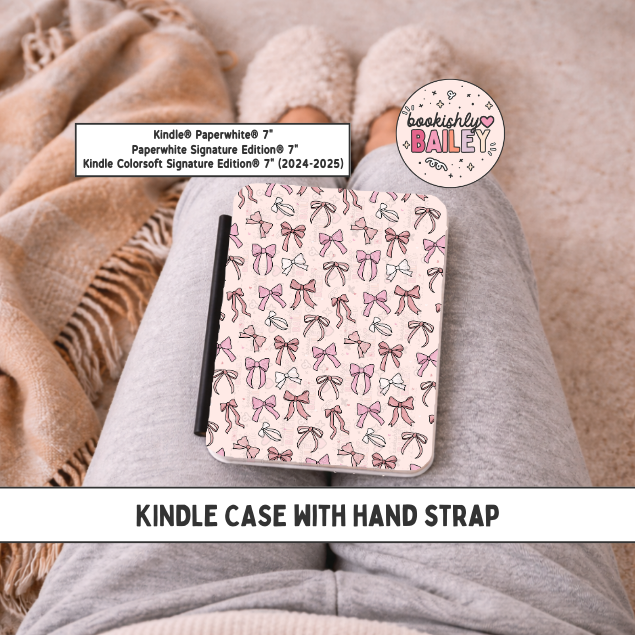 Pink Bows Magnetic Kindle Case With Hand Strap