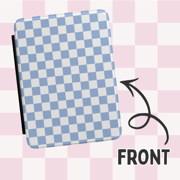 Blue Checkered Magnetic Kindle Case With Hand Strap