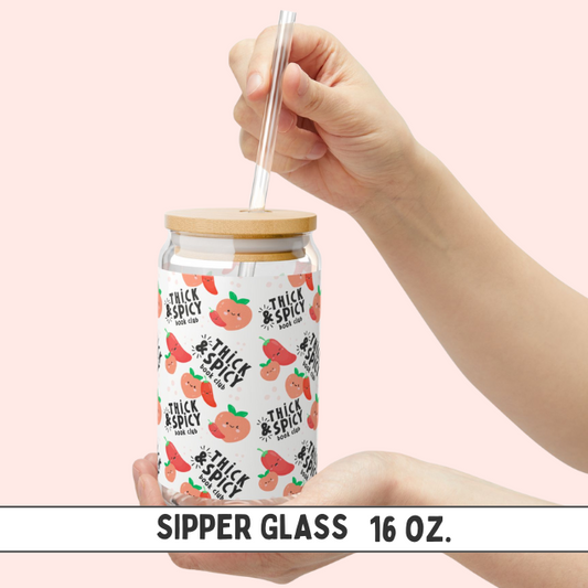 Thick & Spicy Logo Pattern Sipper Glass, 16oz