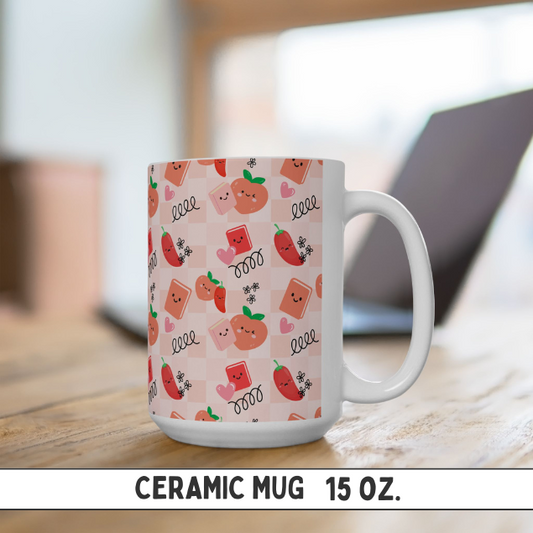 Peach & Pepper Ceramic Mug 15oz.