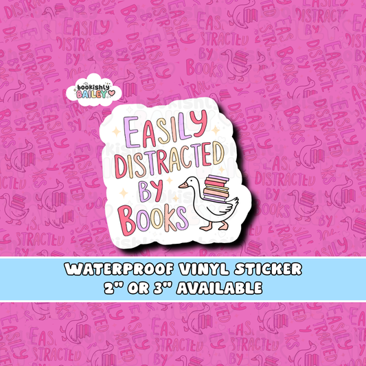 Easily Distracted By Books Waterproof Matte Vinyl Sticker