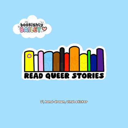 Read Queer Stories, Hand-Drawn, Vinyl Sticker