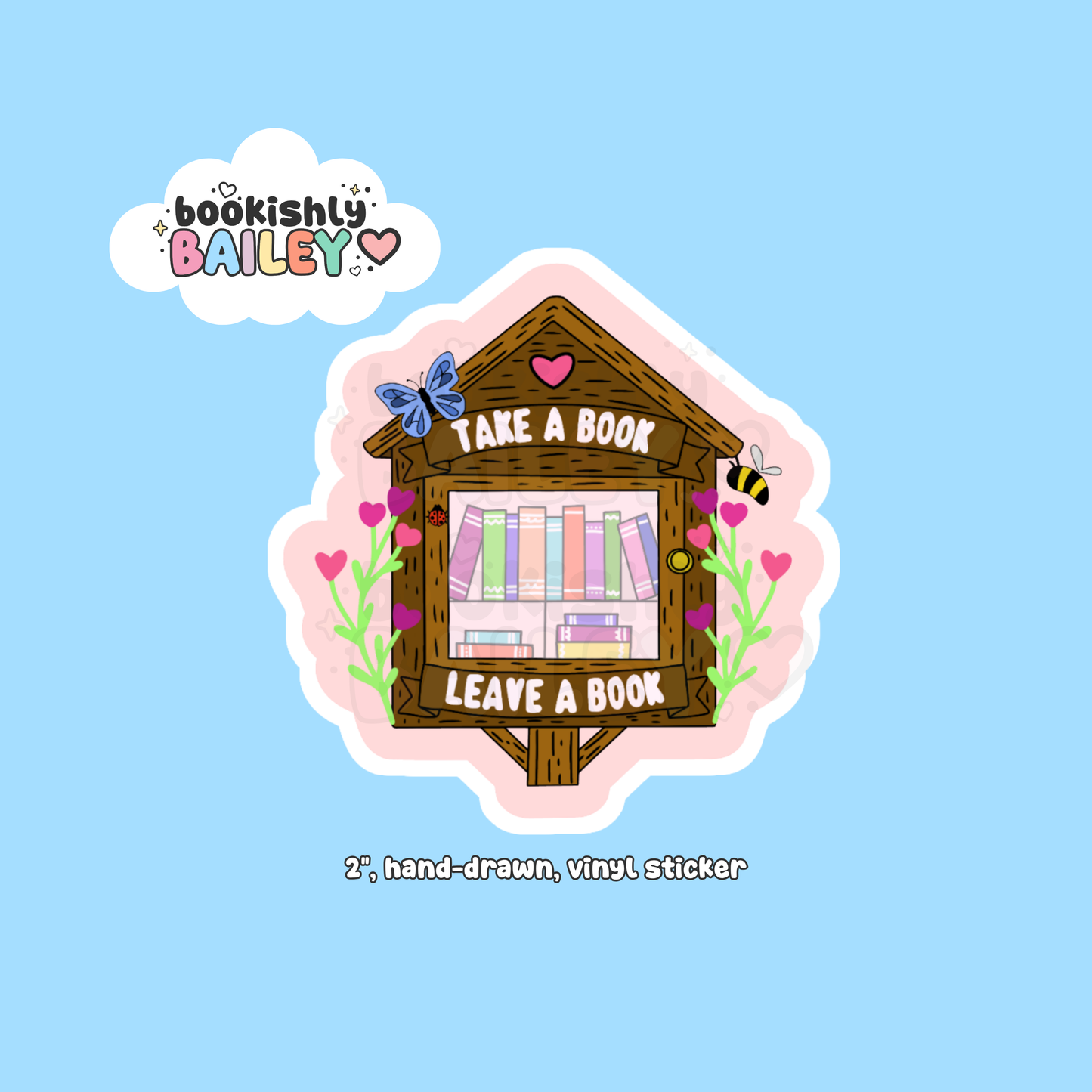 Take A Book Leave A Book, Hand-Drawn, Vinyl Sticker
